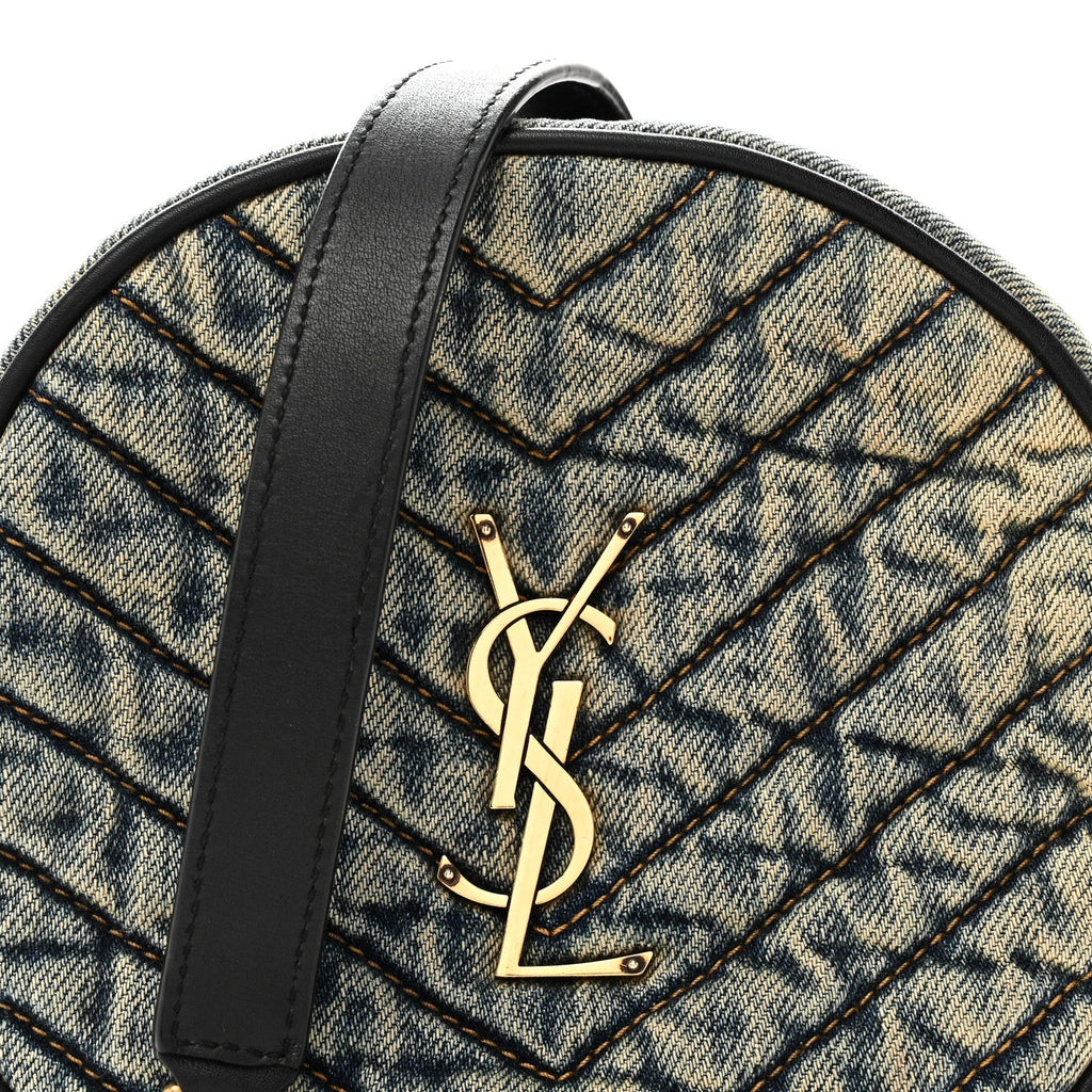 Denim Quilted Monogram Round Crossbody Bag Rodeo Blue
