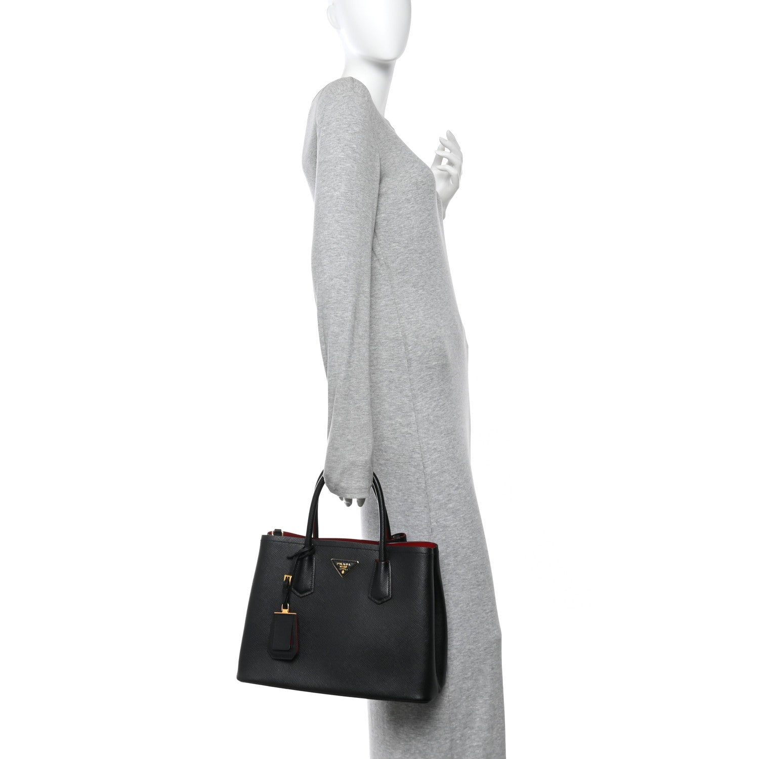 Saffiano Cuir Medium Double Bag Black Fuoco