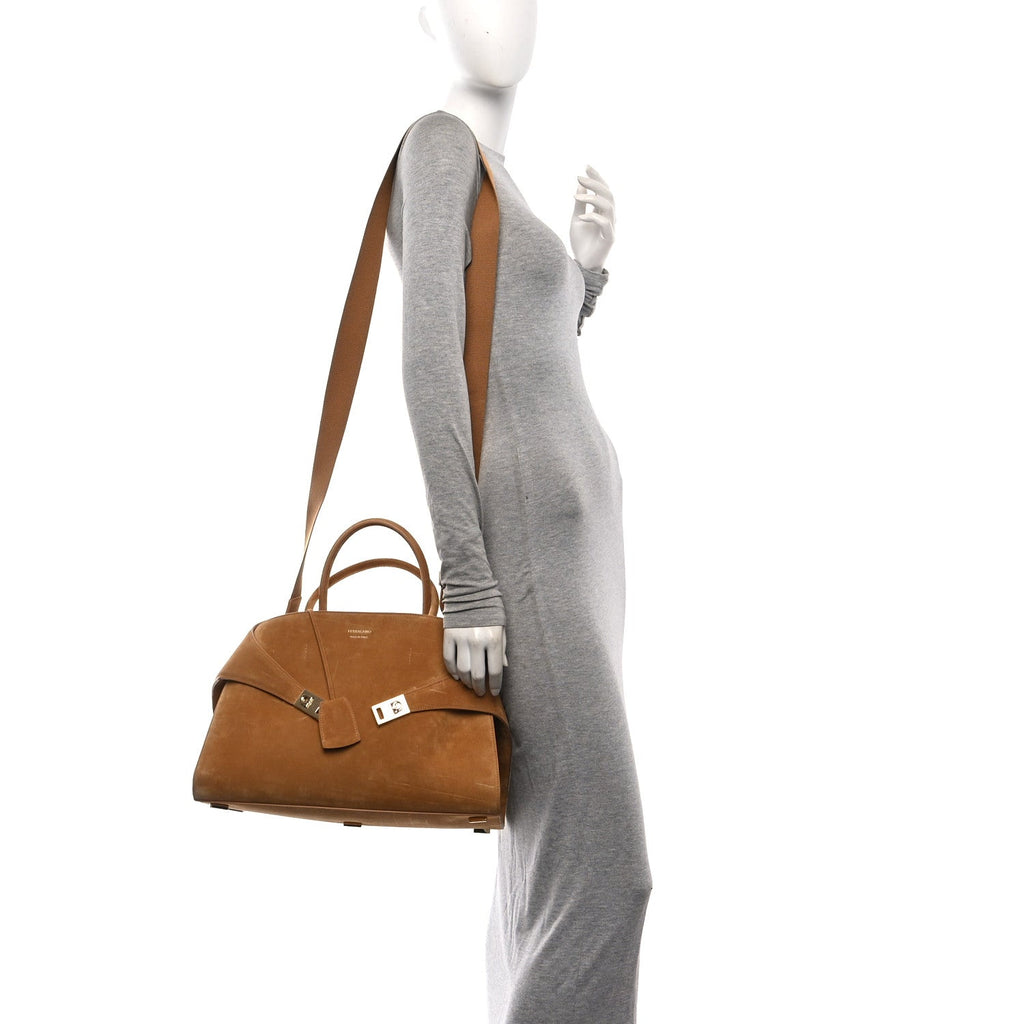 Suede Calfskin Large Hug Bag Natural