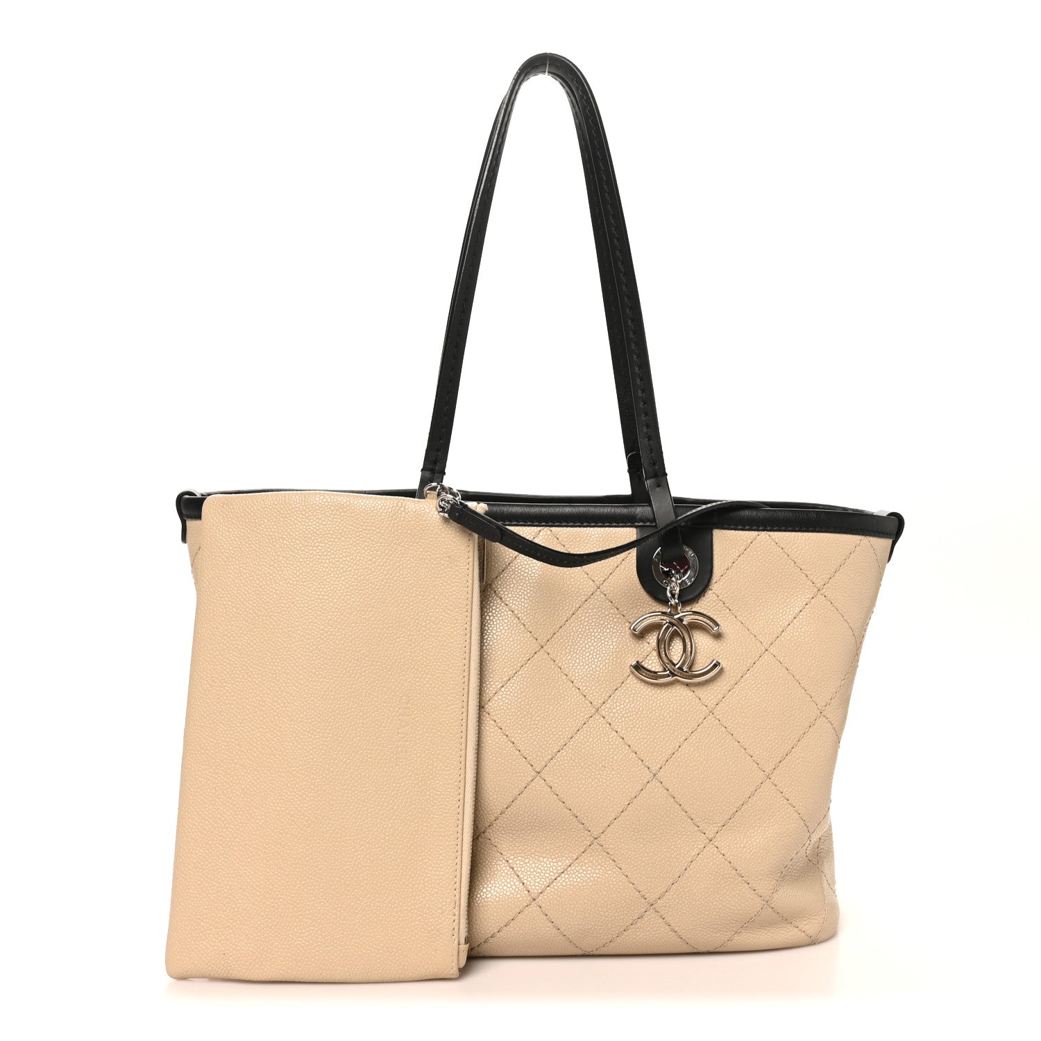 Grained Calfskin Medium Fever Shopping Tote Beige
