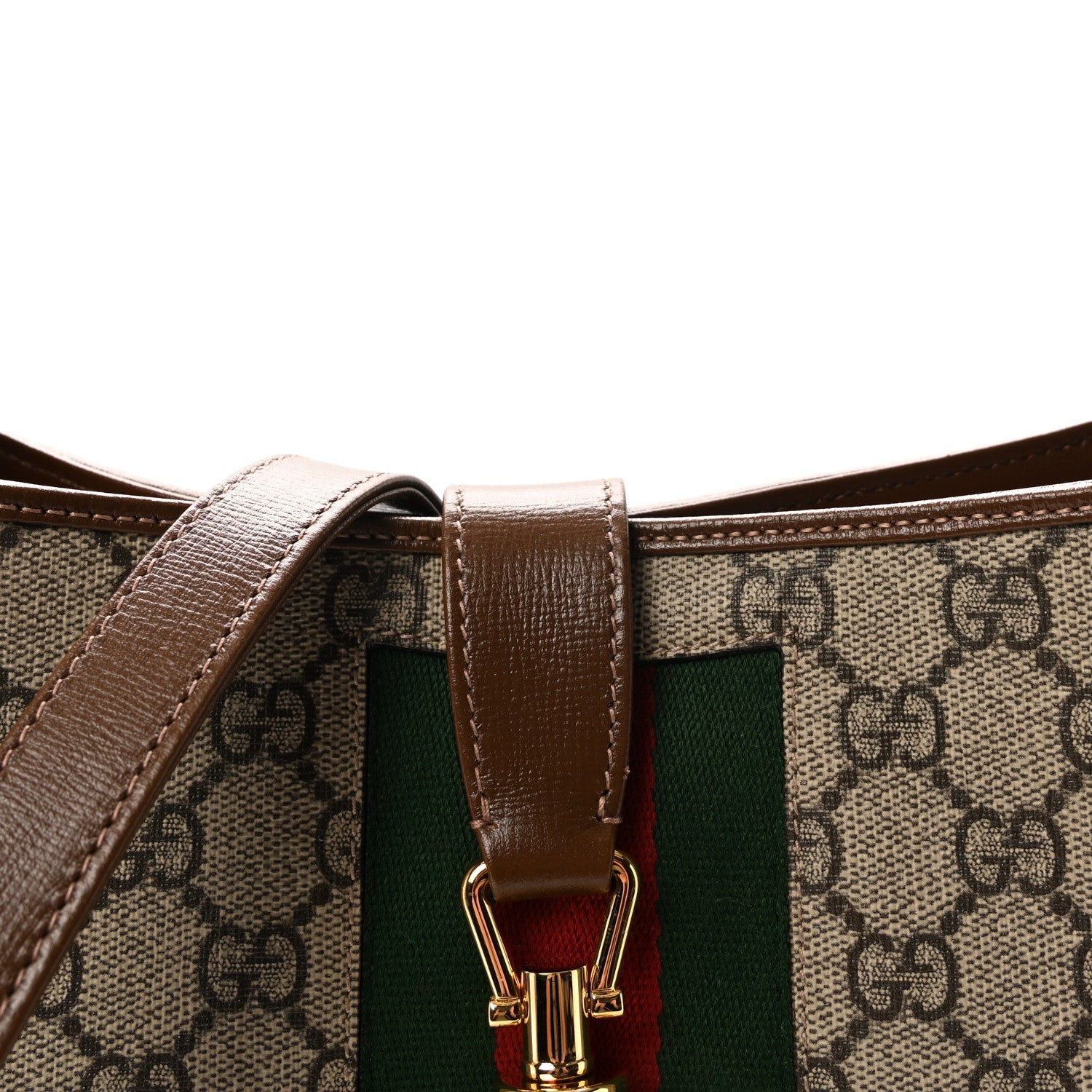 GG Supreme Monogram Azalea Calfskin Web Medium Jackie 1961 Hobo Beige Ebony Brown Sugar