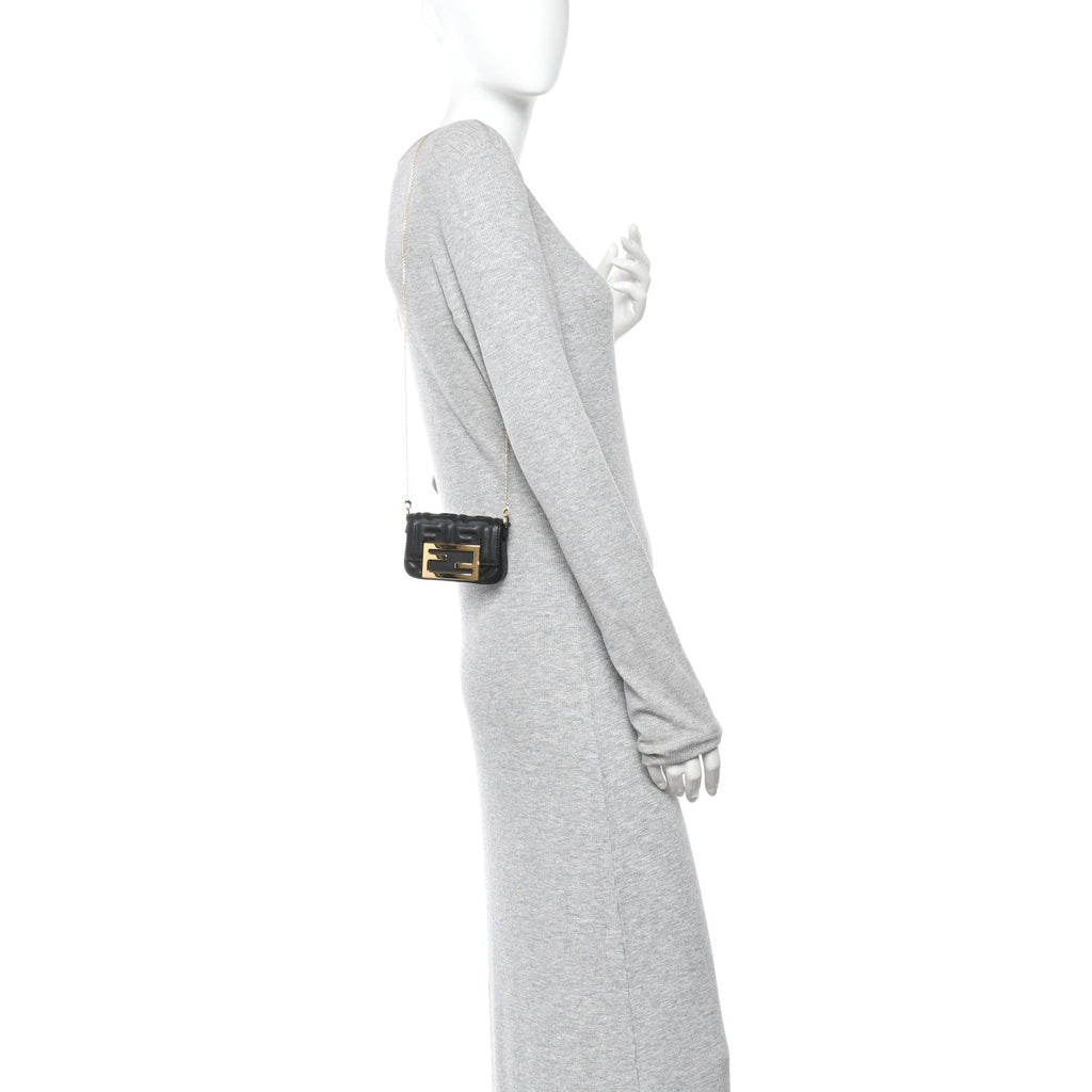 Nappa Matisse FF Embossed Nano Maxi Buckle Baguette Charm Black