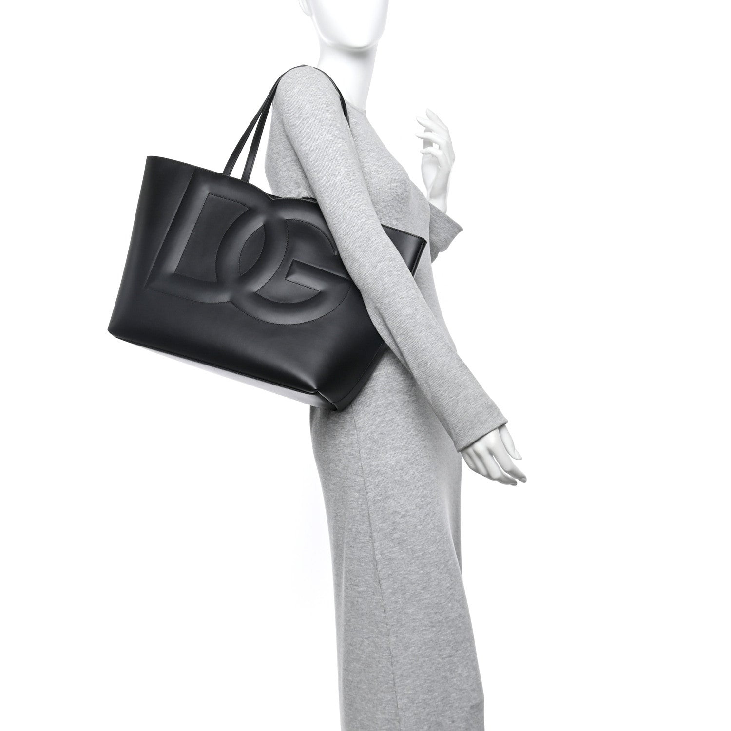 DOLCE GABBANA Calfskin DG Logo Shopper Tote Black