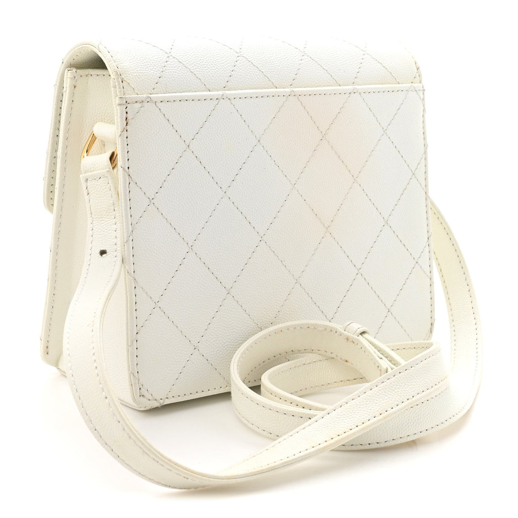 Caviar Diamond Stitched Square Flap Shoulder Bag White