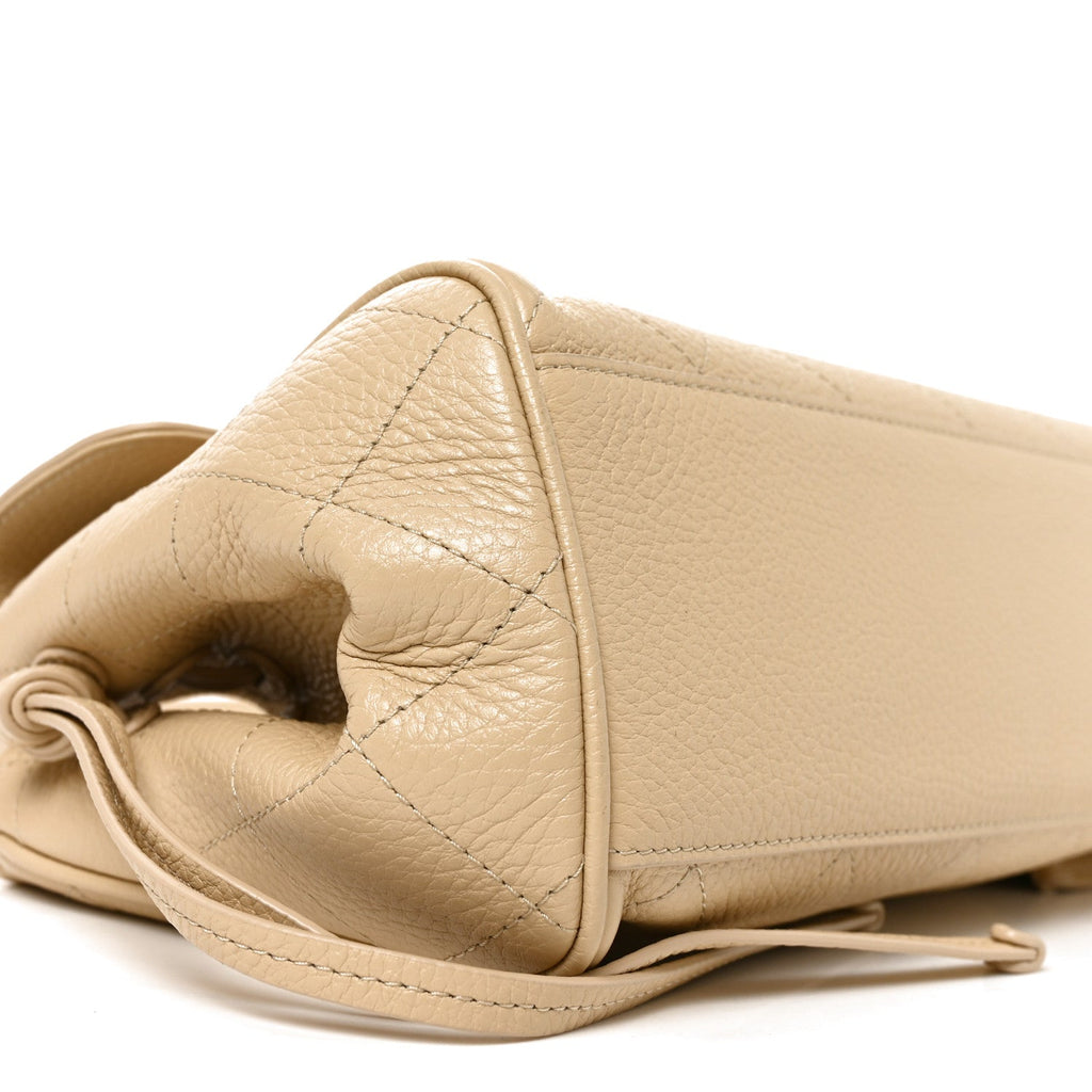 Grained Calfskin Stitched Urban Essentials Small Shopping Bag Beige