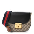 GG Supreme Monogram Web Medium Padlock Messenger Shoulder Bag Black