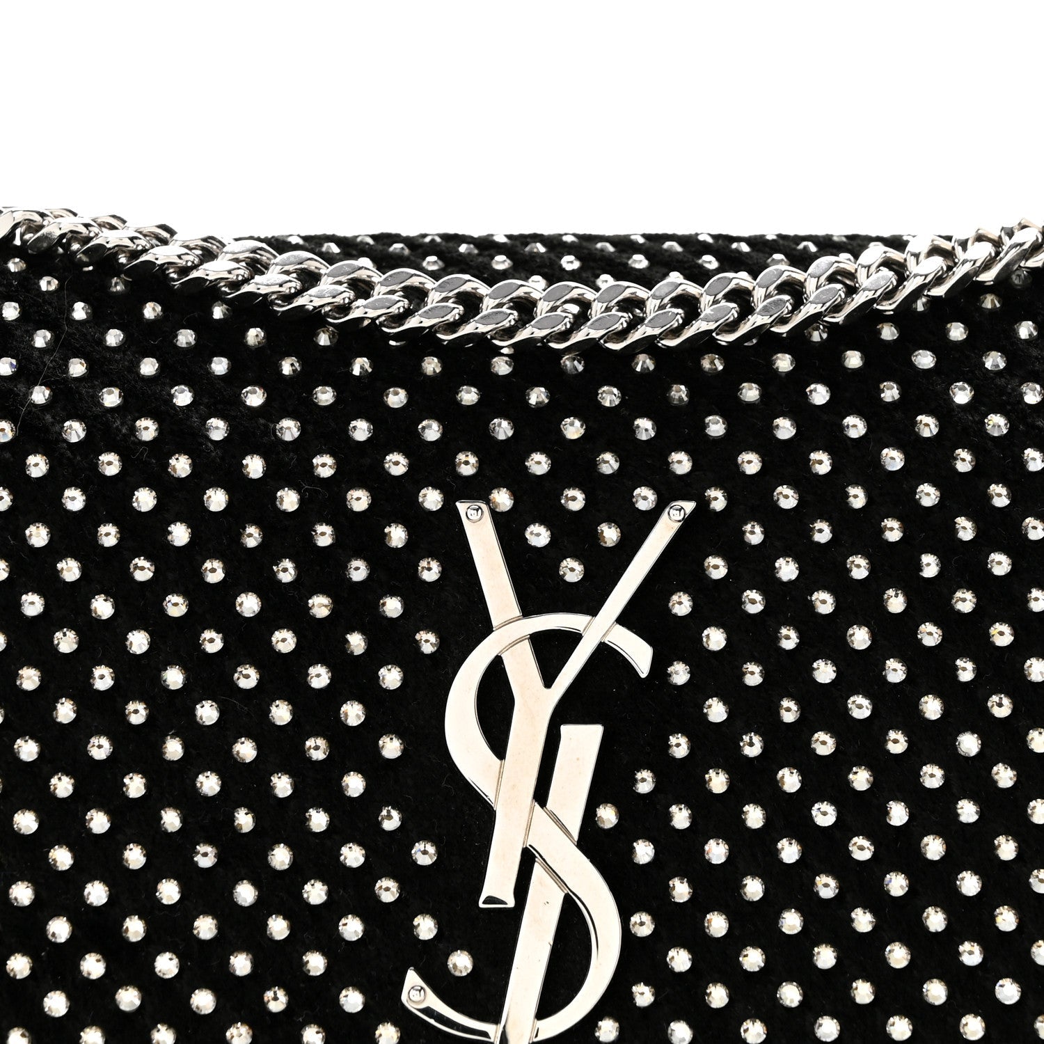 Velvet Crystal Studded Monogram Small Kate Satchel Black