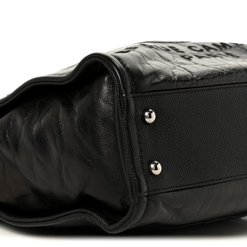 Glazed Calfskin Mini Deauville Tote Black