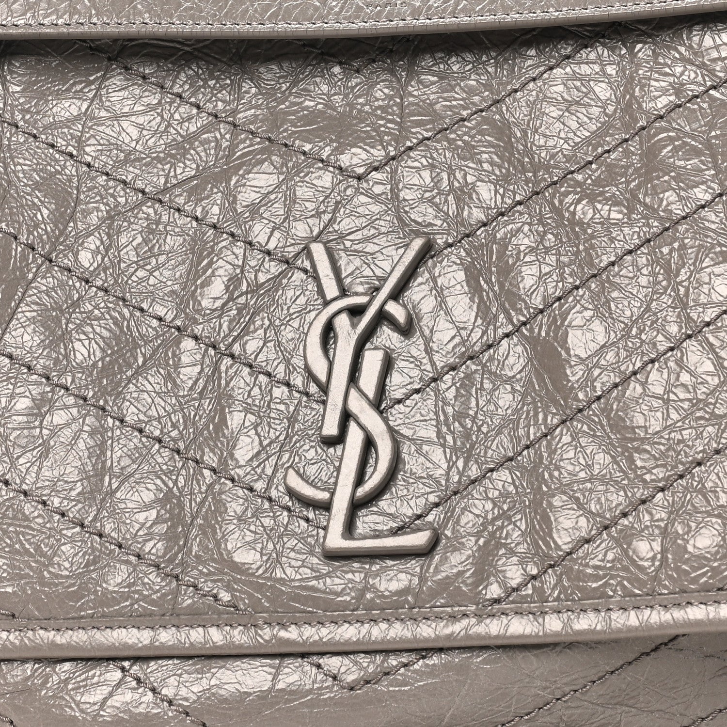 Crinkled Calfskin Matelasse Monogram Large Niki Chain Satchel Fog