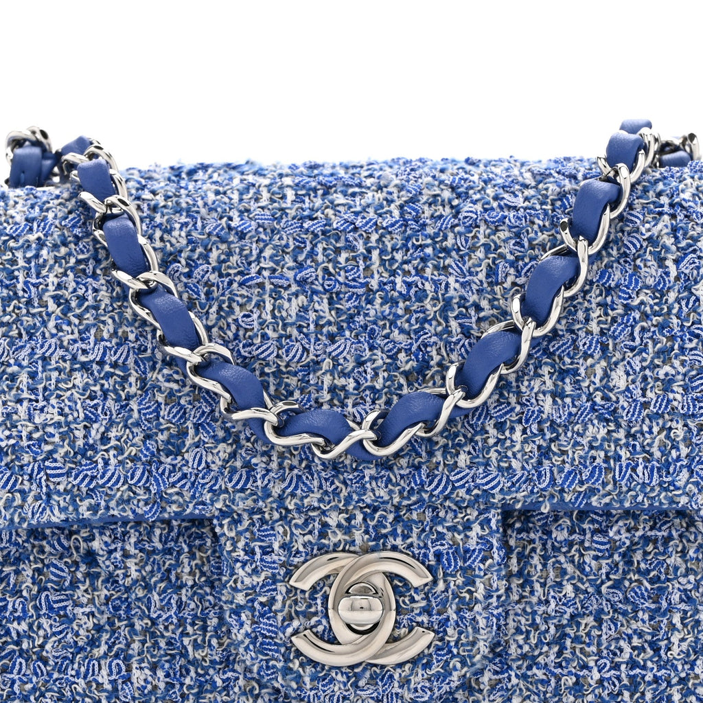 Tweed Quilted Mini Rectangular Flap Blue White
