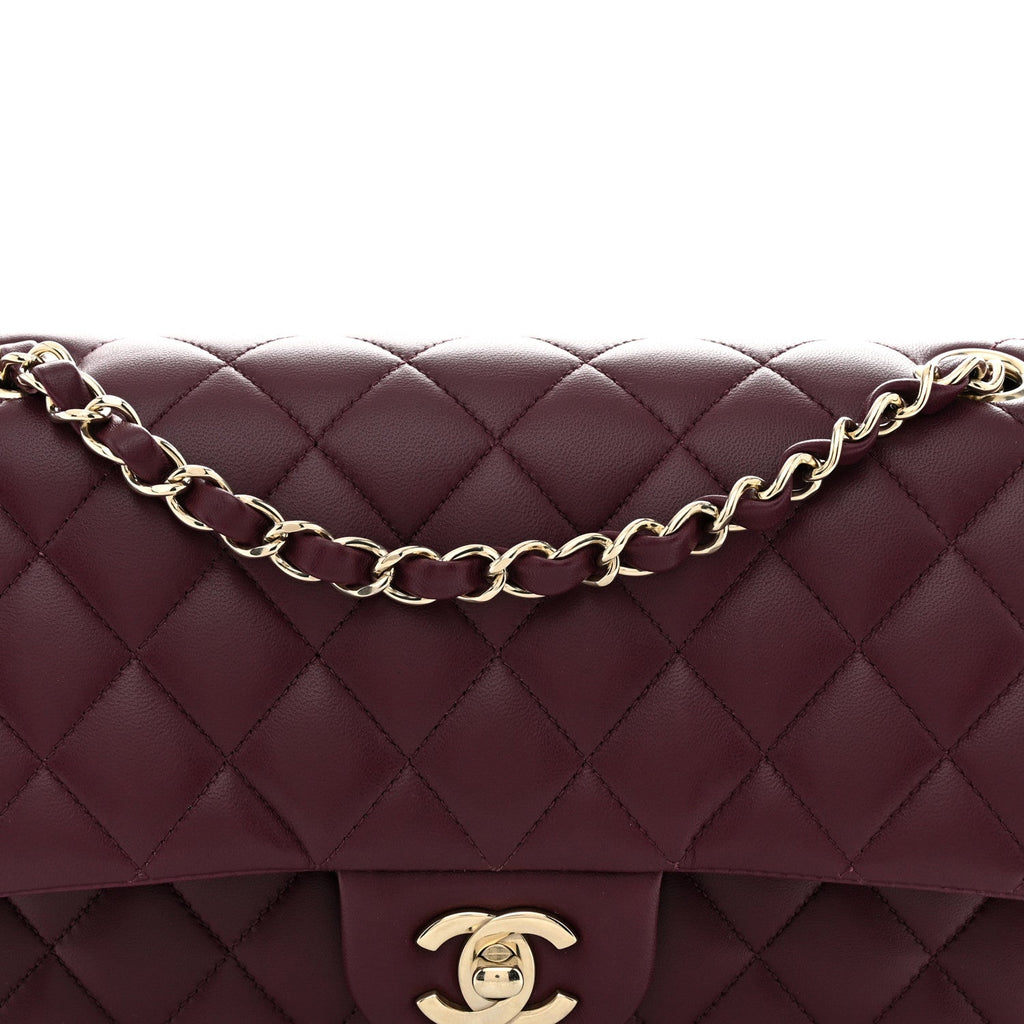 Lambskin Quilted Medium Double Flap Burgundy
