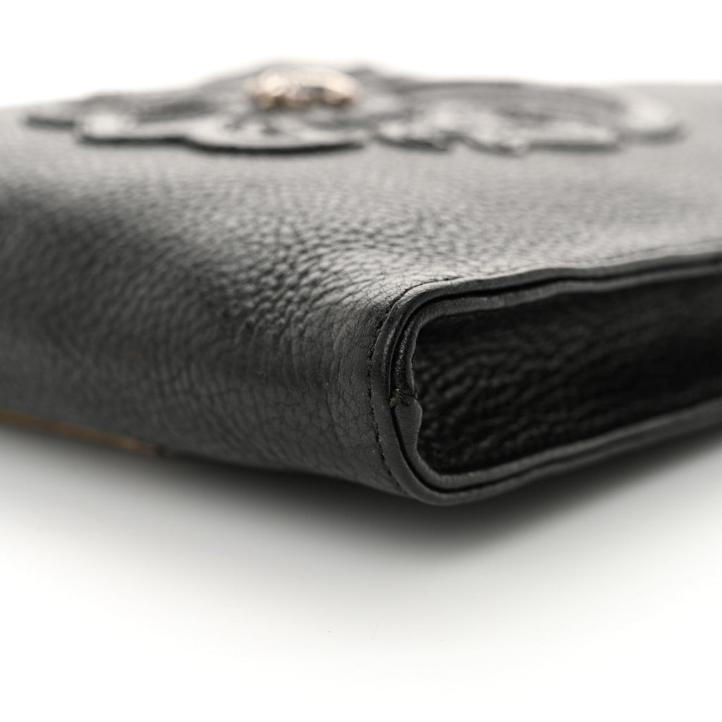 Grained Calfskin Fleur De Lis Square Pocket Crossbody Black