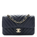 Lambskin Chevron Quilted Mini Rectangular Flap Navy