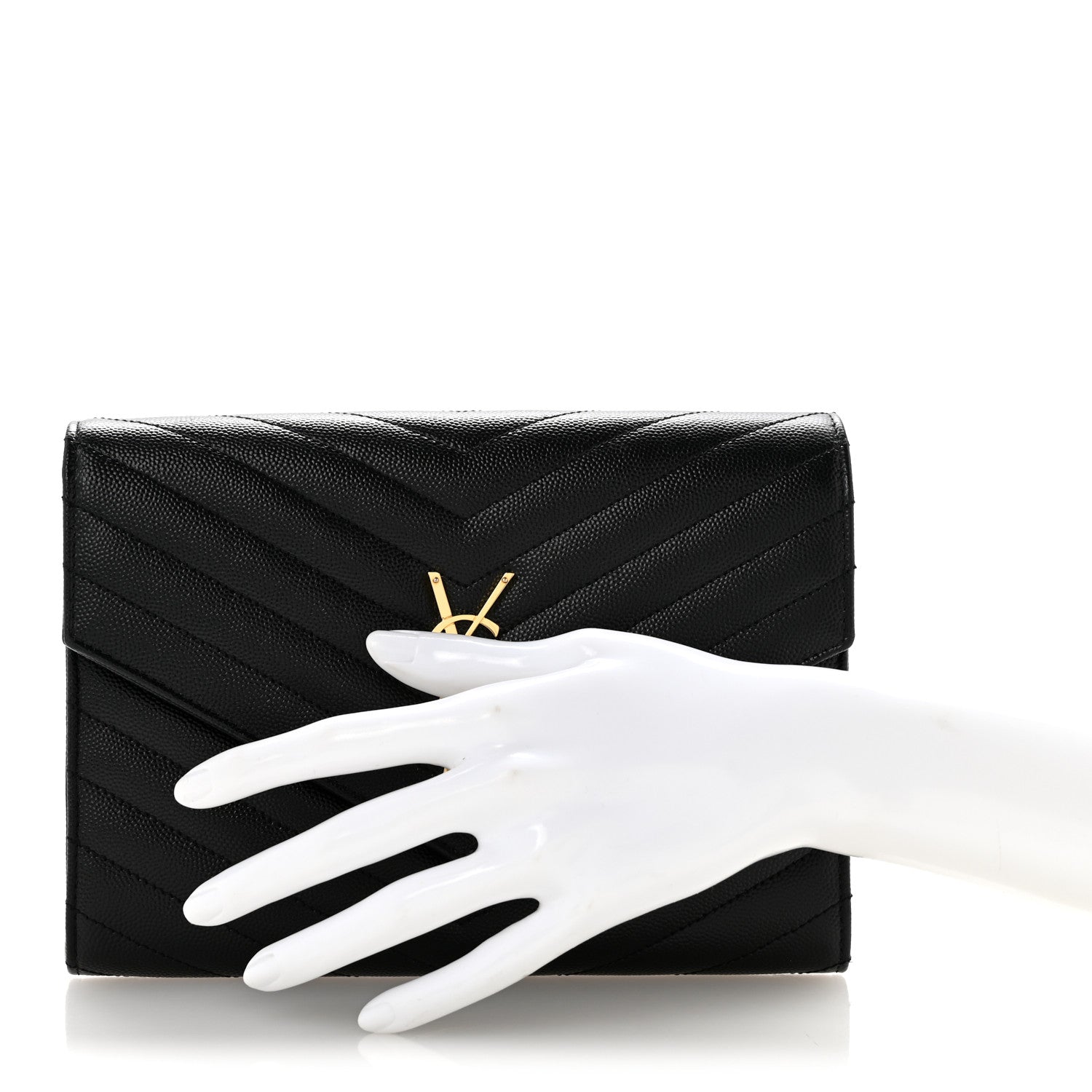 Grain De Poudre Matelasse Chevron Monogram Envelope Clutch Black