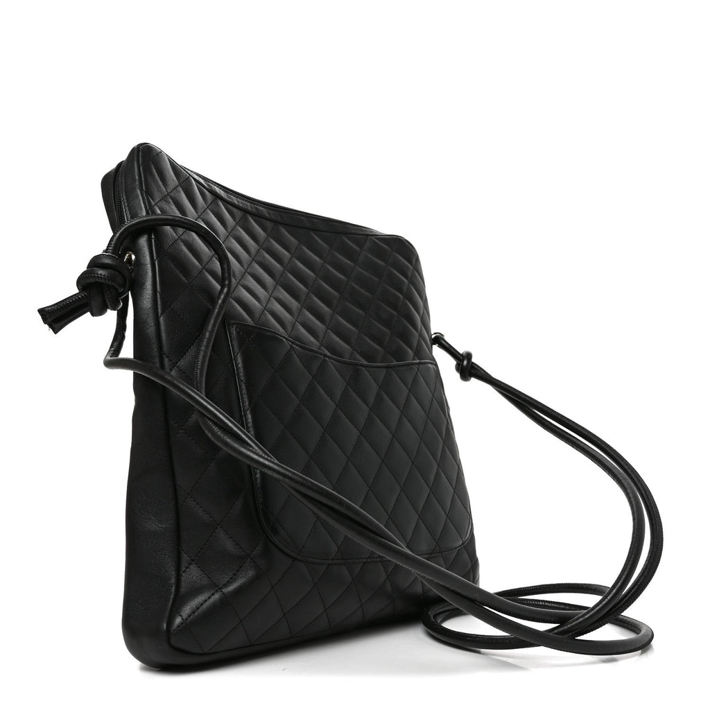 Calfskin Quilted Large Cambon Messenger Black White
