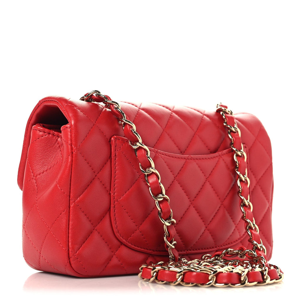 Lambskin Quilted Mini Rectangular Flap Red