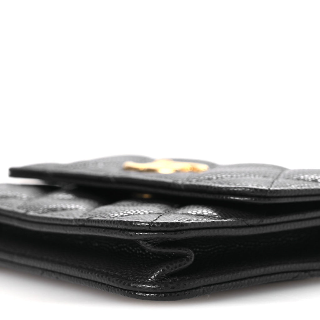 Caviar Quilted Twist Your Buttons Coin Purse With Chain Navy