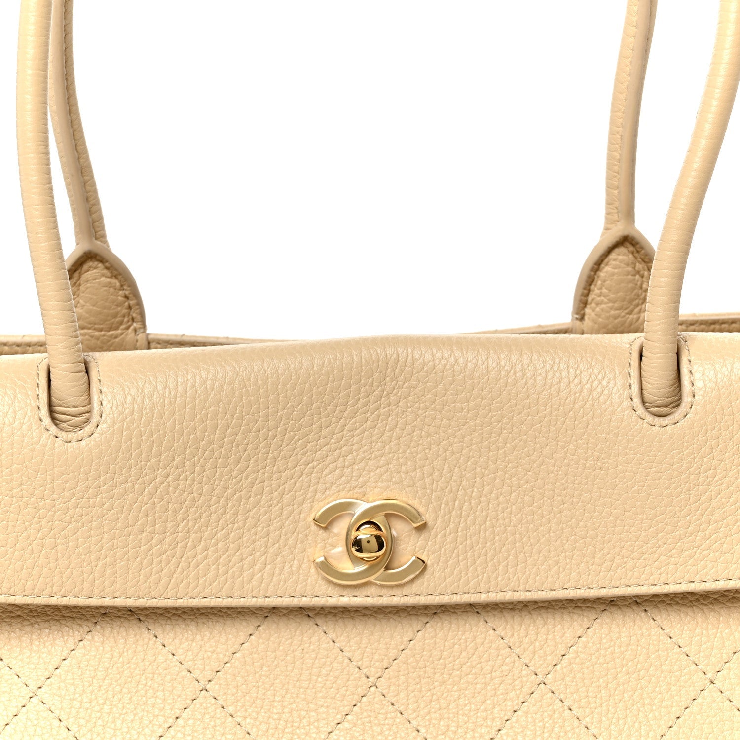 Grained Calfskin Stitched Urban Essentials Small Shopping Bag Beige