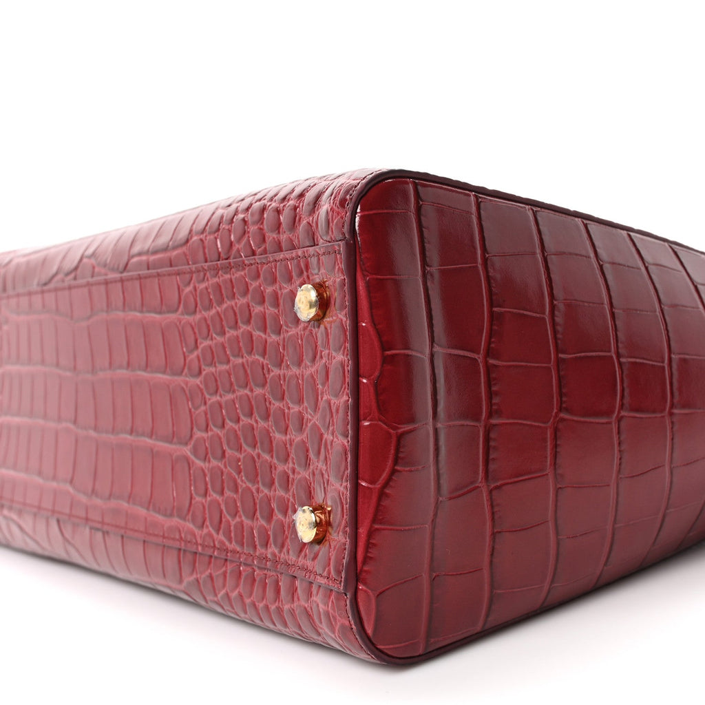 Calfskin Crocodile Embossed Archetype Small Shopping Tote Burgundy
