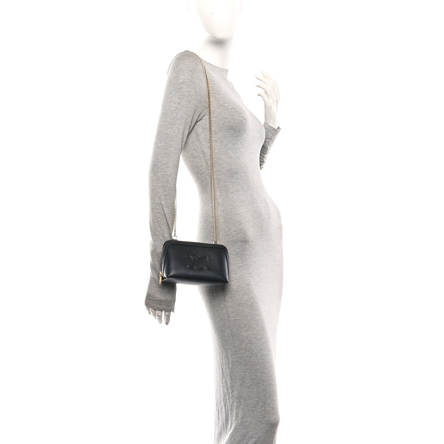 Smooth Calfskin Cuir Triomphe Clutch on Chain Black