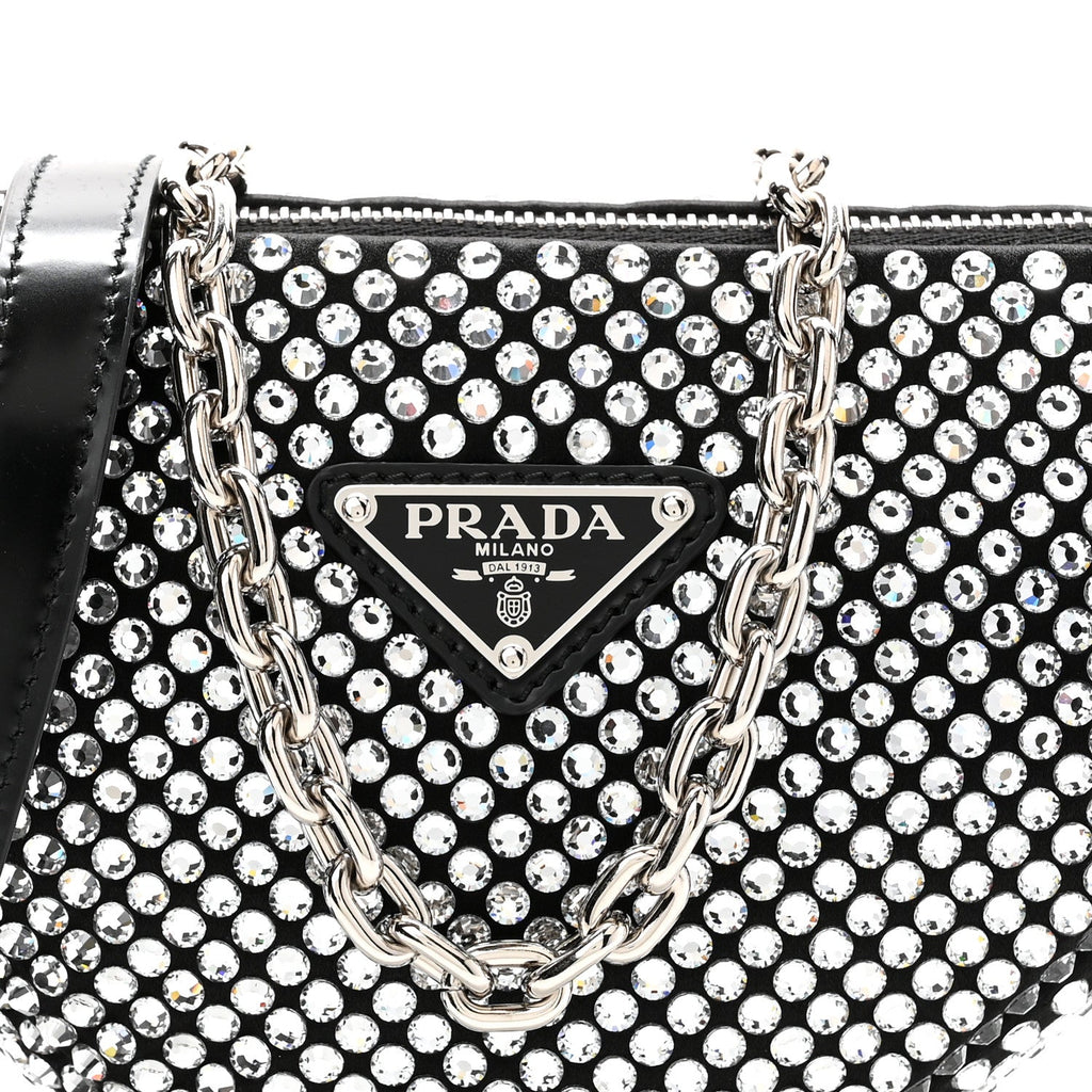 Satin Crystal Triangle Crossbody Pouch Cristal