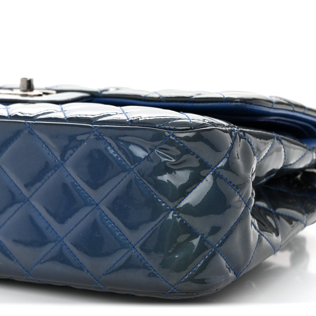 Patent Quilted Jumbo Double Flap Blue