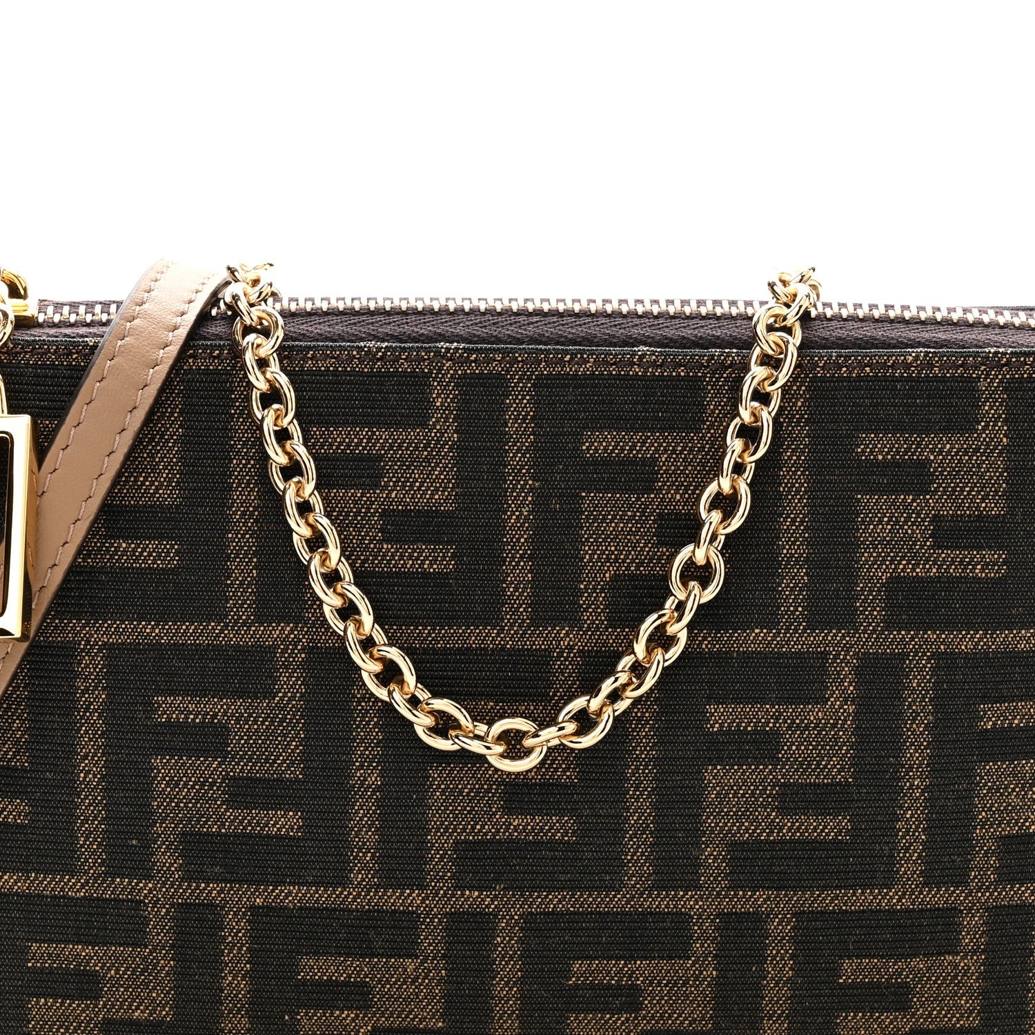 Fabric Jacquard Vitello Grace FF 1974 Baguette Pouch Tobacco Moro Sand