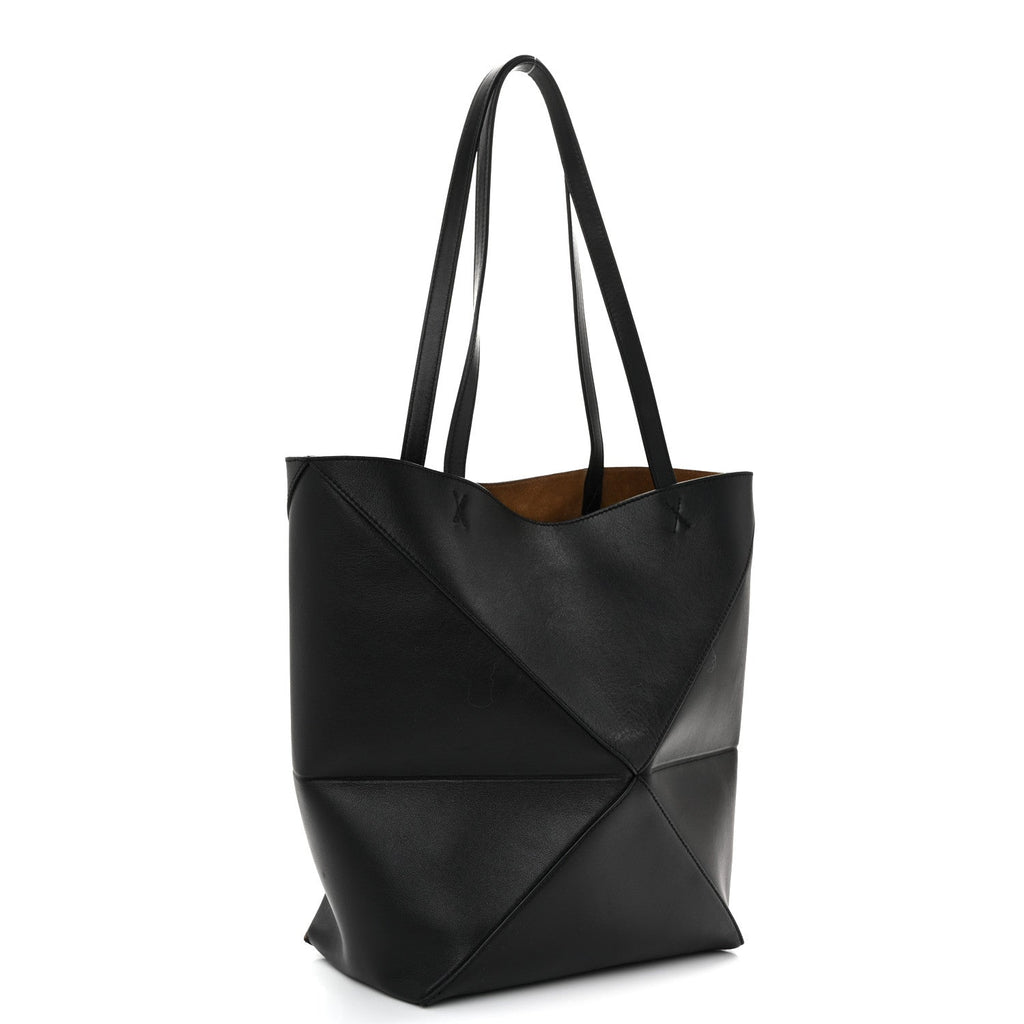 Shiny Calfskin Medium Puzzle Fold Tote Black