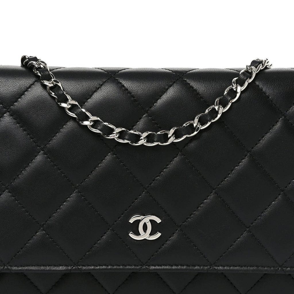 Lambskin Quilted Wallet On Chain WOC Black