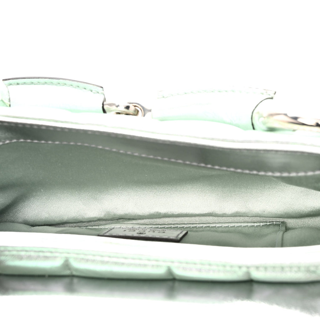 Iridescent Nappa Vertical Matelasse Small Maxi Horsebit Chain Shoulder Bag Iridescent Salvy Green