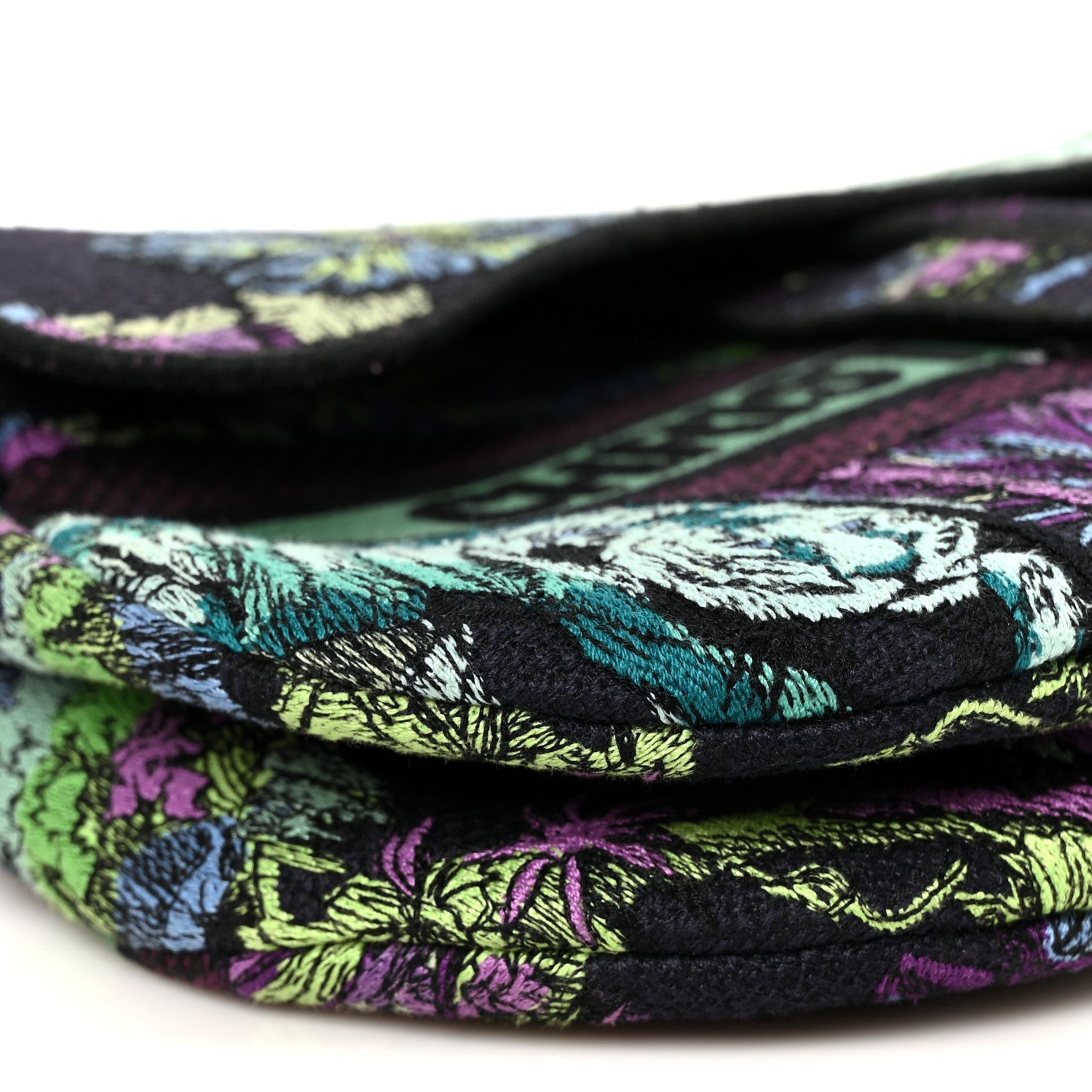 Canvas Embroidered Petites Fleurs Saddle Bag Black Multicolor