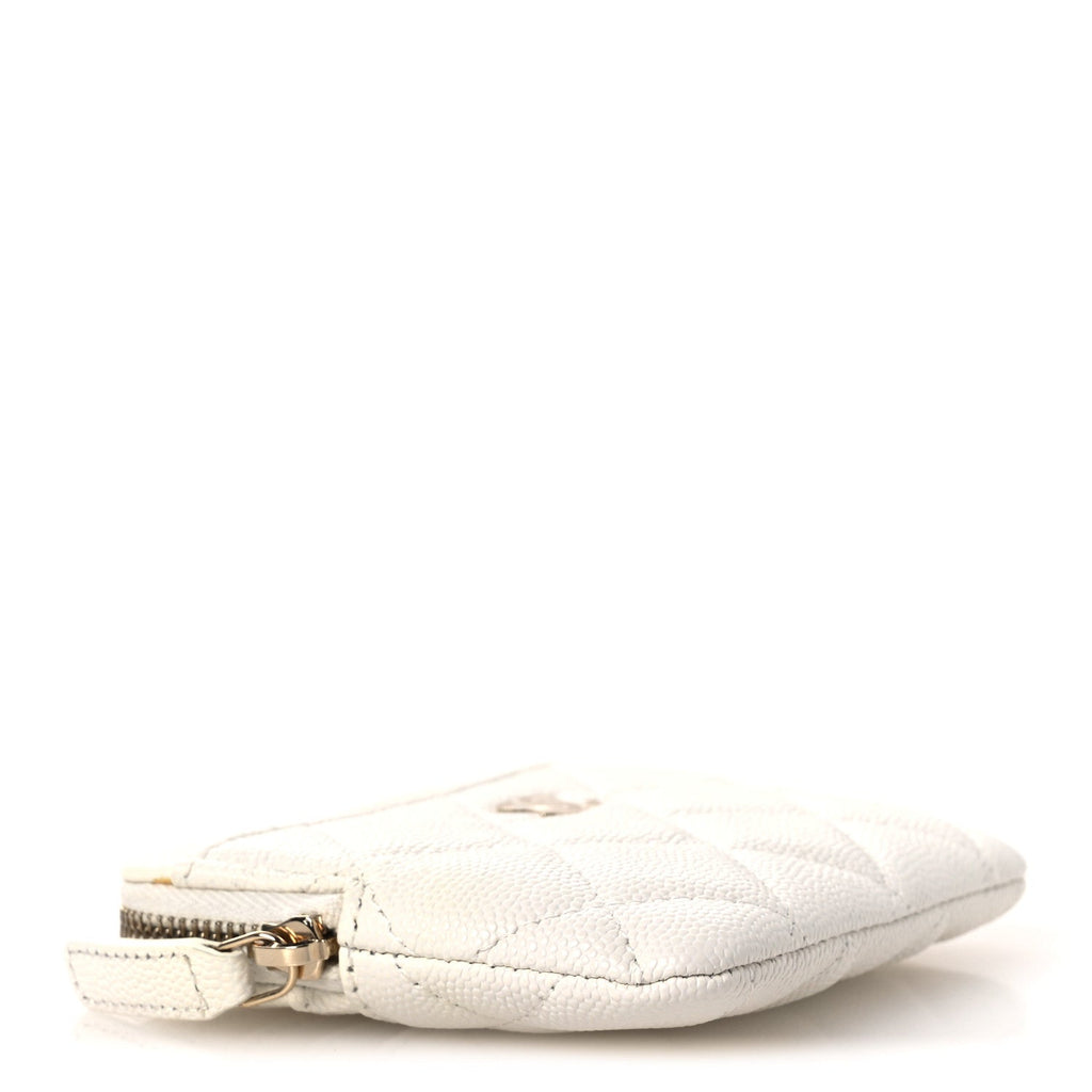 Caviar Quilted Zip Card Holder Wallet White