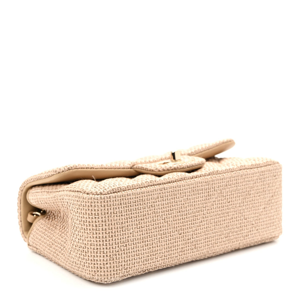 Braided Raffia Quilted Mini Rectangular Flap Dark Beige