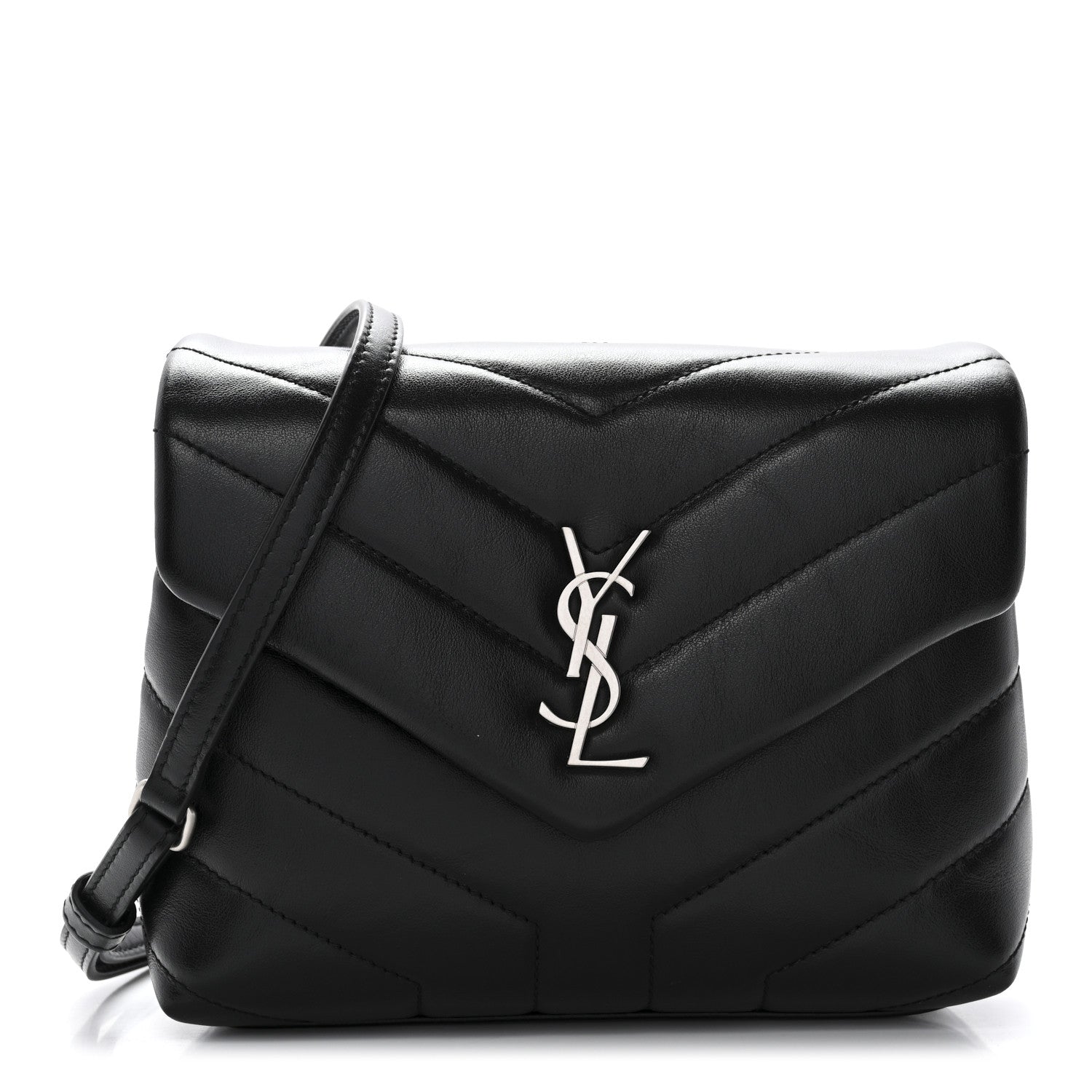 Calfskin Y Quilted Monogram Toy Loulou Crossbody Bag Black