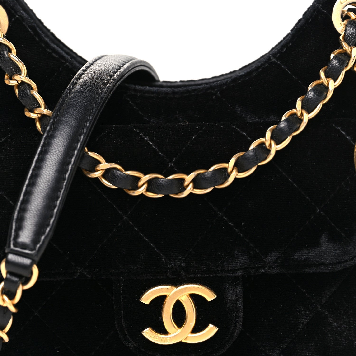 Velvet Quilted Small Wavy CC Hobo Black Hobo Black