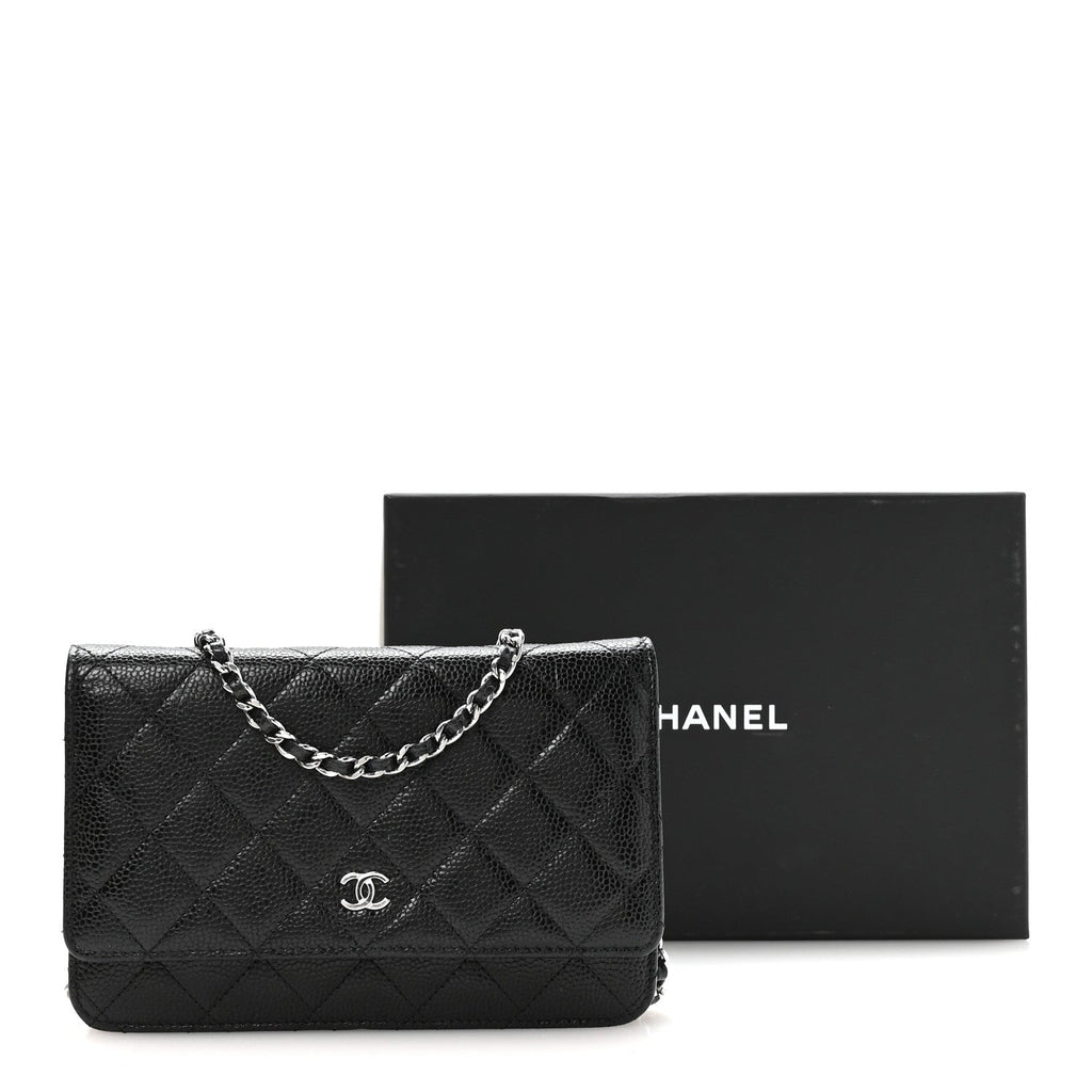 Caviar Quilted Wallet on Chain WOC Black