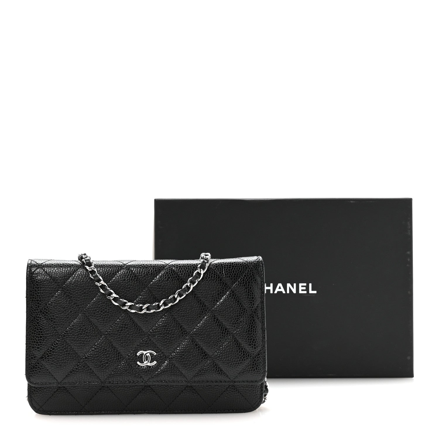 Caviar Quilted Wallet on Chain WOC Black
