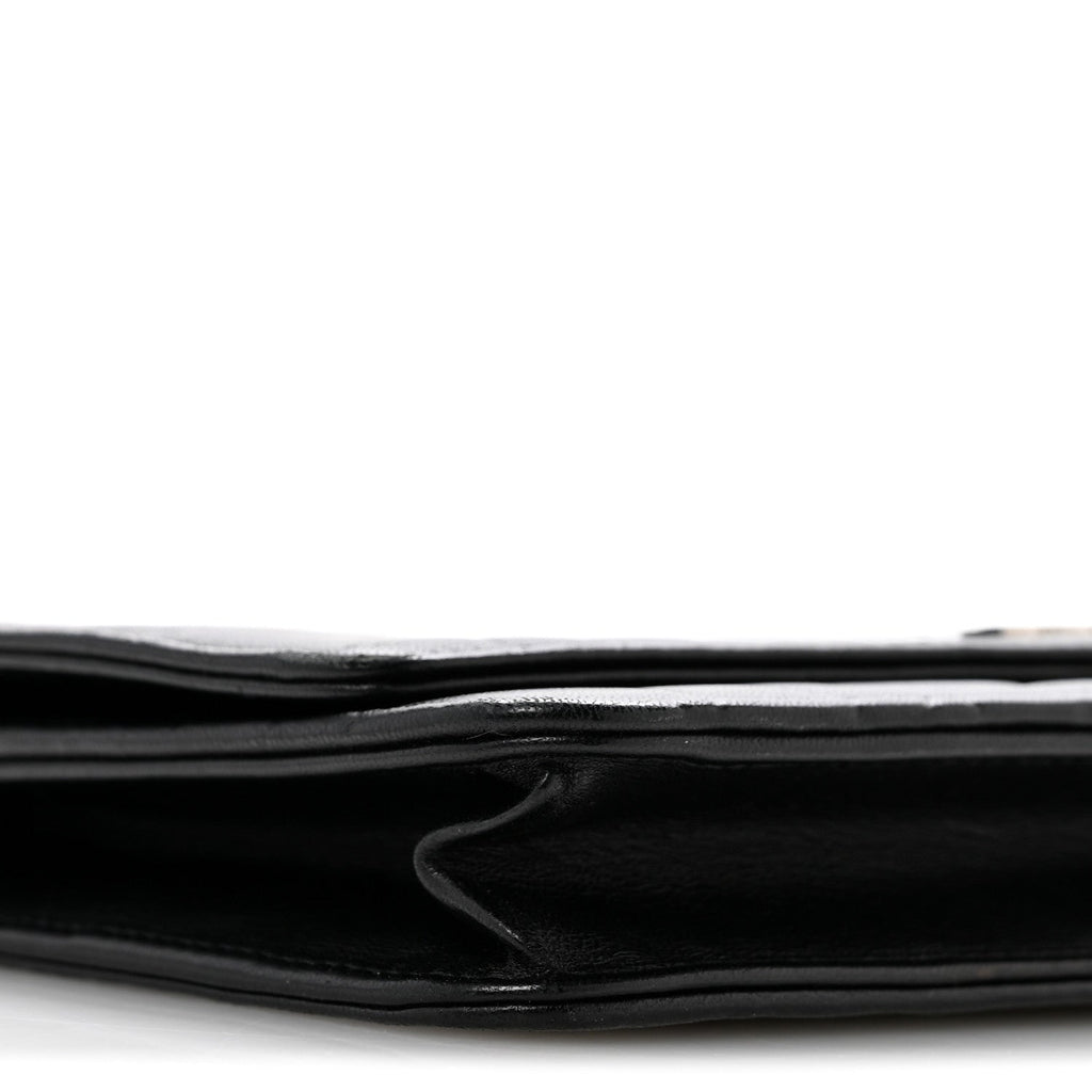Lambskin Camellia Embossed Wallet On Chain WOC Black
