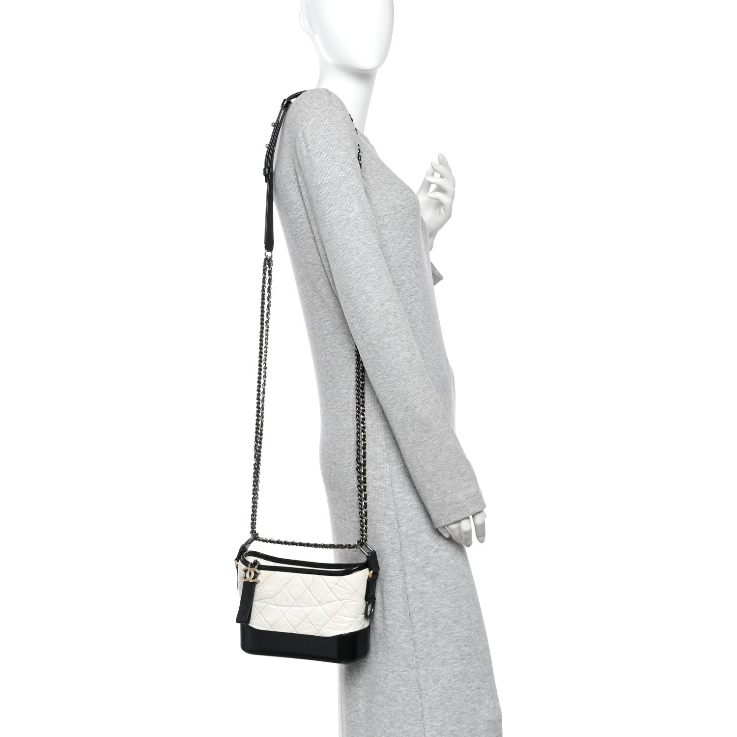 Aged Calfskin Quilted Small Gabrielle Hobo Black White