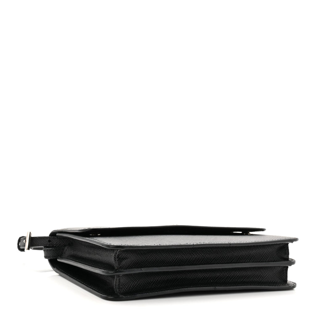 Saffiano Metal Flap Wallet With Strap Black