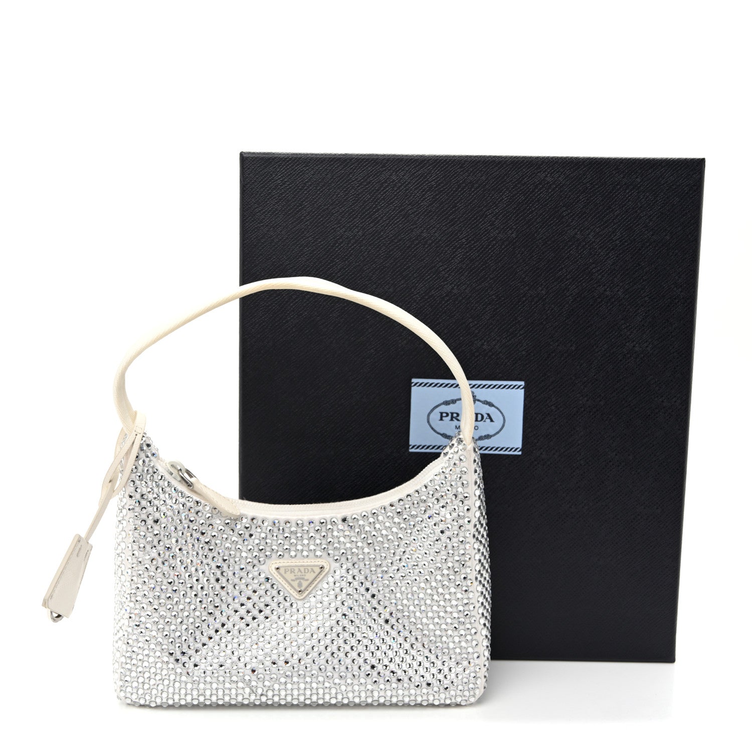 Satin Crystal Mini Re-Edition 2000 Bag White