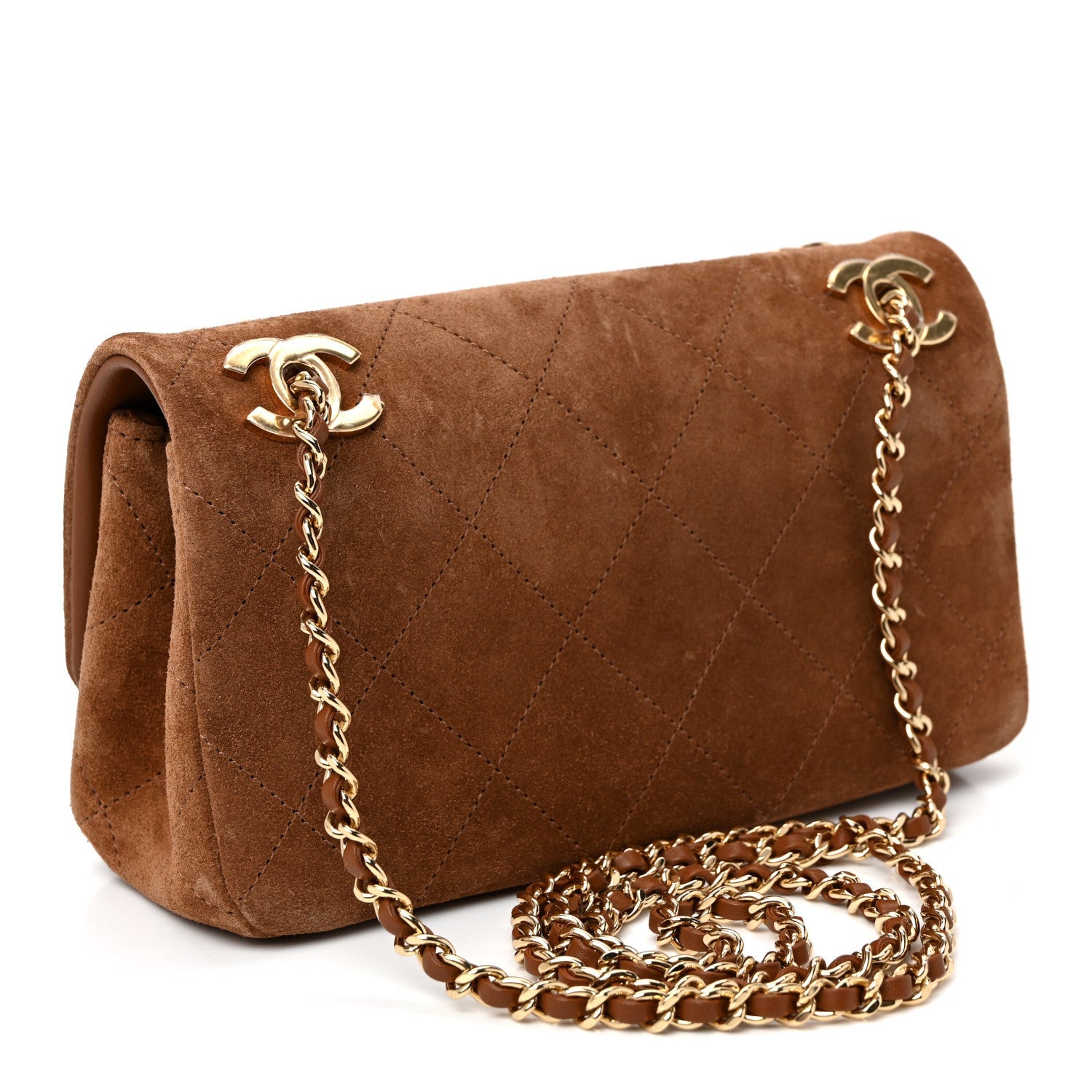 Suede Calfskin Quilted Small Eyes On You Flap Camel