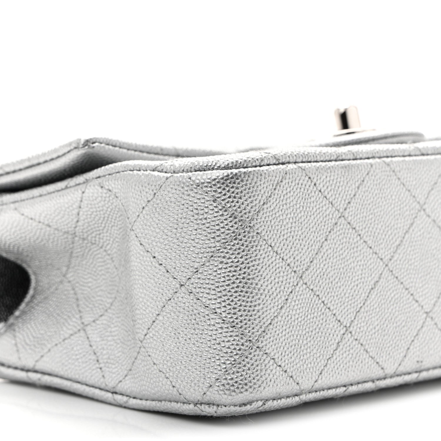 Metallic Caviar Quilted Mini Top Handle Rectangular Flap Silver