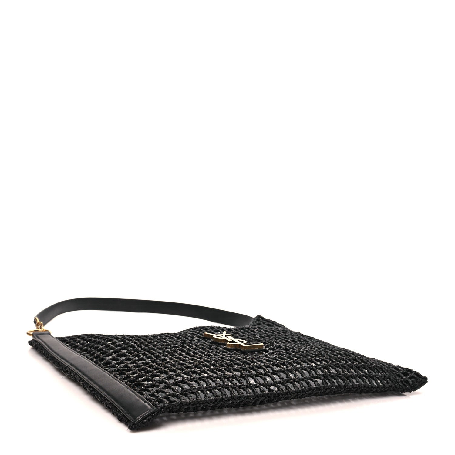 Raffia Calfskin Oxalis Shoulder Bag Black