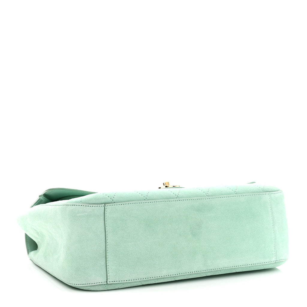Suede Calfskin Small Souplissimo Maxi Flap Green