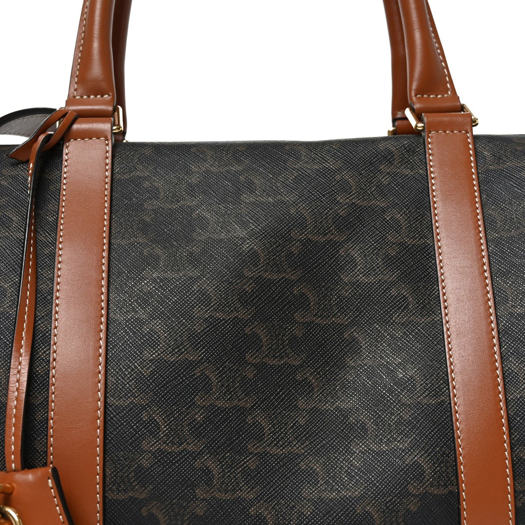 Triomphe Canvas Calfskin Boston Bag Tan
