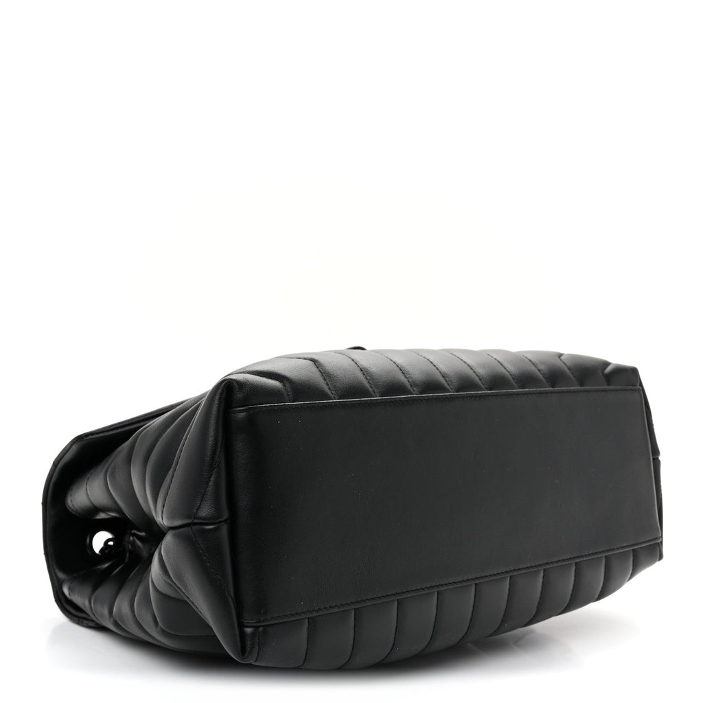 Calfskin Y Quilted Monogram Monochrome Medium Loulou Chain Satchel Black