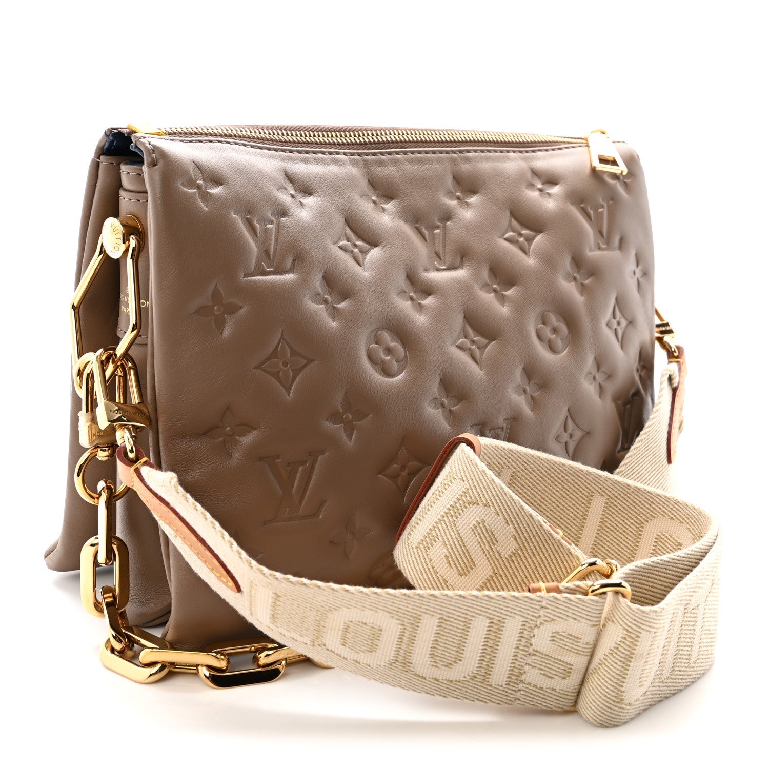 Lambskin Embossed Monogram Coussin PM Taupe