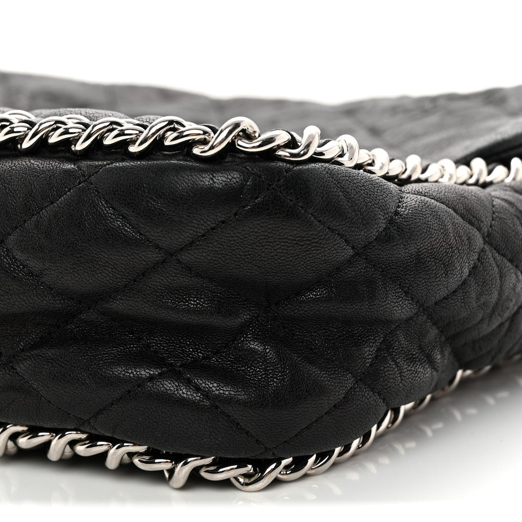 Washed Lambskin Quilted Maxi Chain Around Flap Black