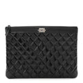 Patent Calfskin Quilted Medium Boy Cosmetic Case Black
